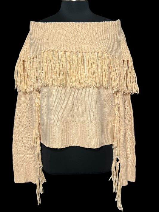 10.27 Sweaters NWOT Tan Fringed Off-Shoulder (2X) Fits (XL/1X) Cvy
