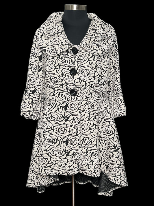 10.01 Coats Midnight Velvet Blk/Off Wht Rose Pattern (1X) Fits (L/XL)