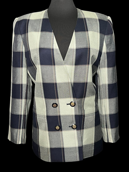 04.08 Blazers Vintage Kasper Blu/Gry Plaid (12) Fits (8/10)