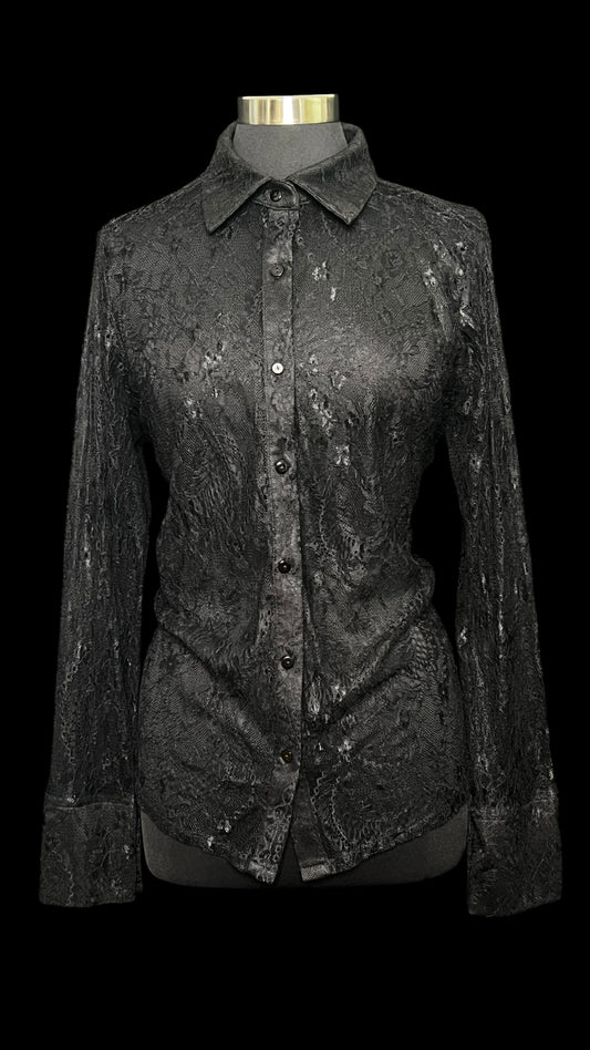 07.14 Tops NWT F. Nova Blk Sheer Button Down (L)