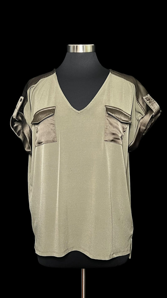 07.14 Tops C. Klein Olive Satin Accents (XL) Fits (L)