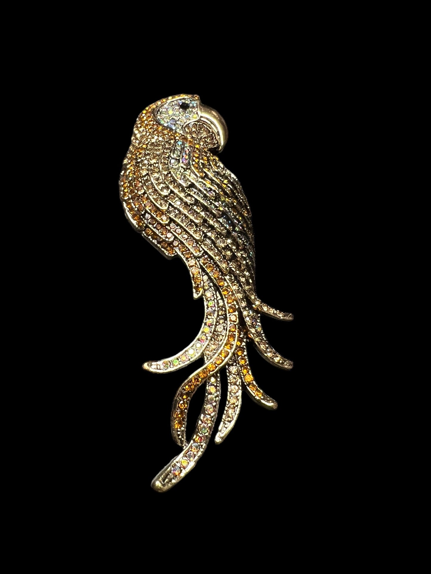 12.26 Brooches Parrot Goldtone w/Amber Rhinestones (Large)