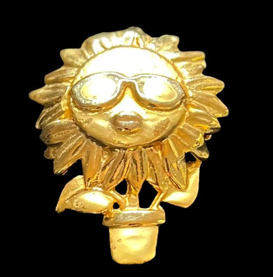 12.26 Brooches Sunflower In Pot Goldtone