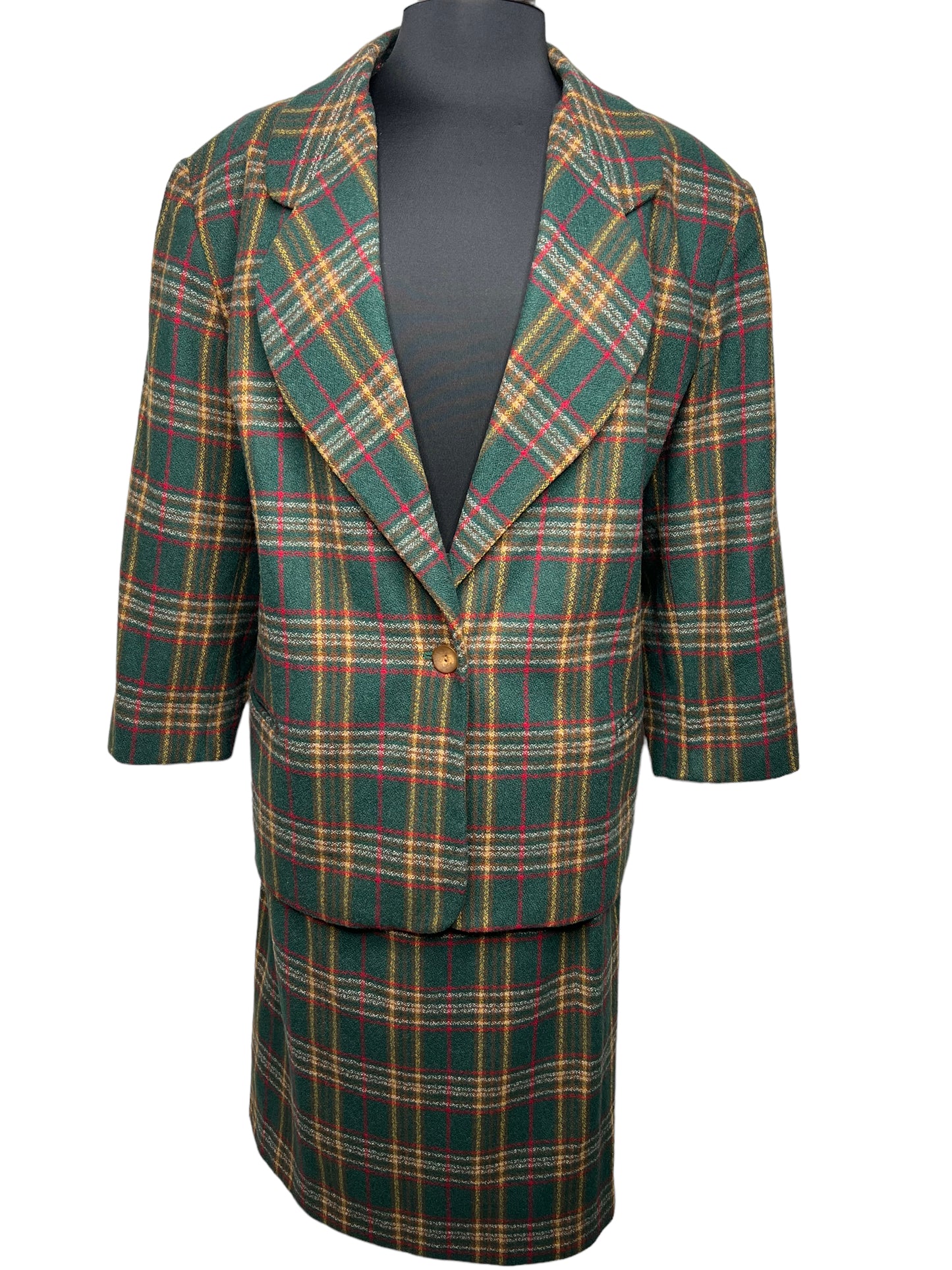 10.01 Sets 2PC Skirt Suit Vintage Leslie Faye Green Plaid (22W) Fits (18/20) Cvy