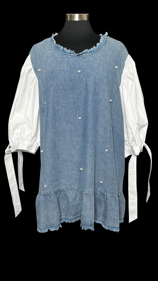 08.27 Tops NWT A. Stewart Lt Wt Denim Pearl Embellished (26) Fits (18/20) Cvy