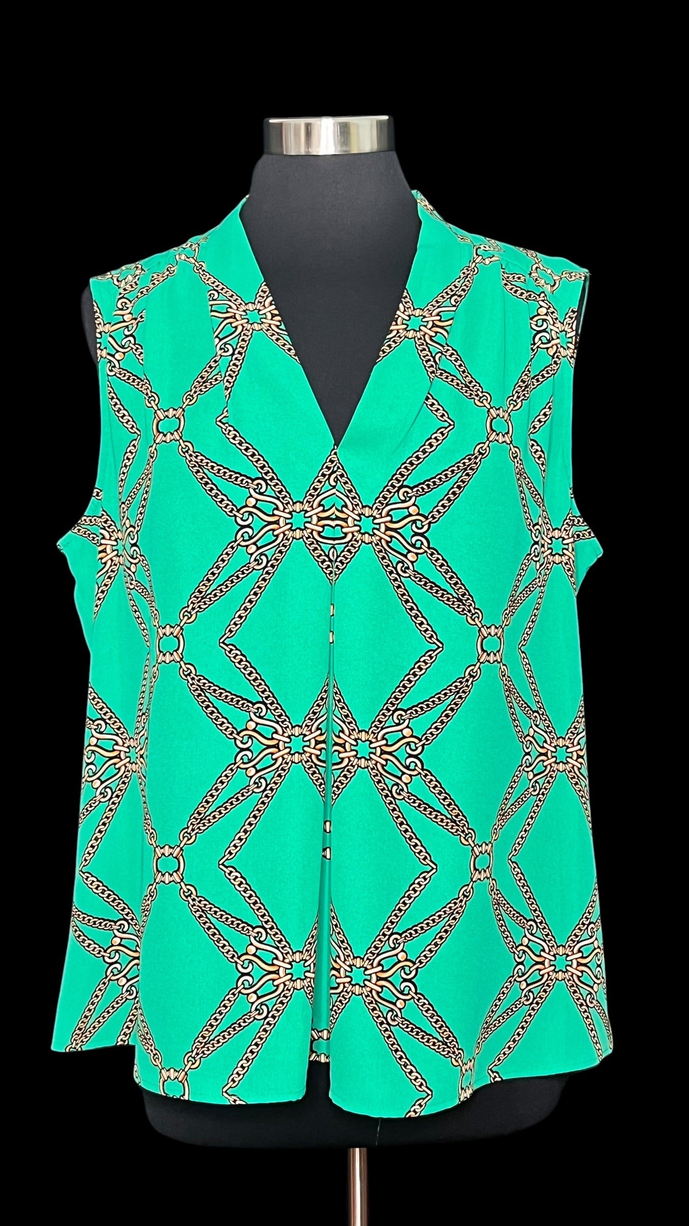 06.24 Tops Nine West Grn/Gld Chain Print Slvs (M) (8/10)