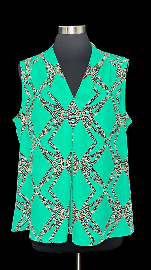06.24 Tops Nine West Grn/Gld Chain Print Slvs (M) (8/10)