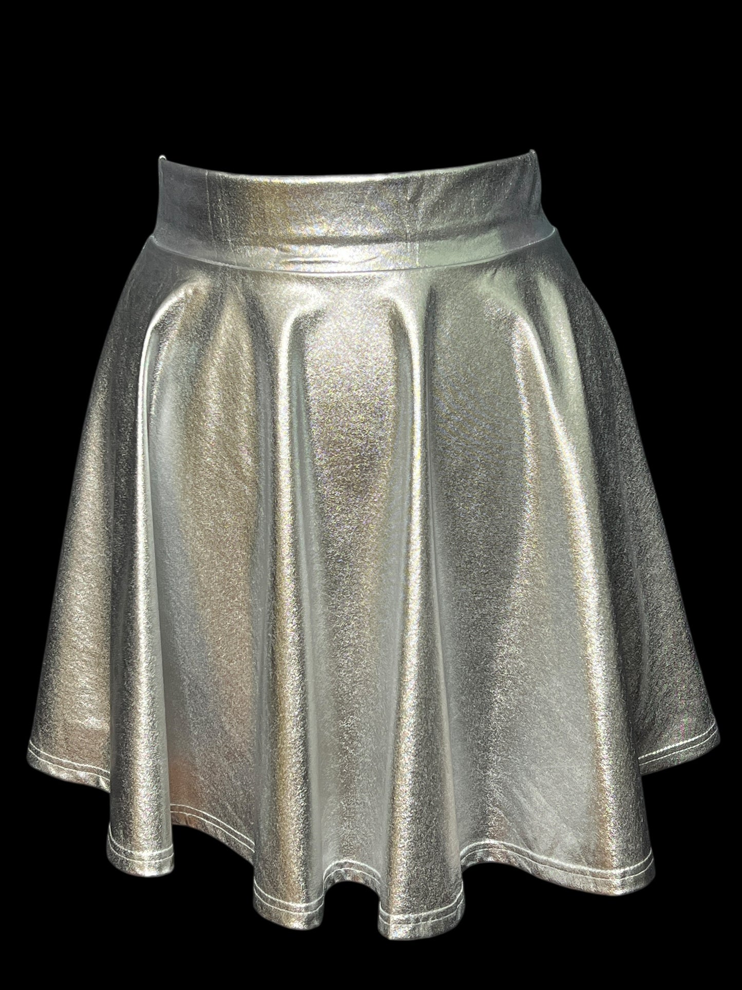 04.03 Skirts NWT ExChic Slvr Skater Mini (XL) Fits (L/XL)