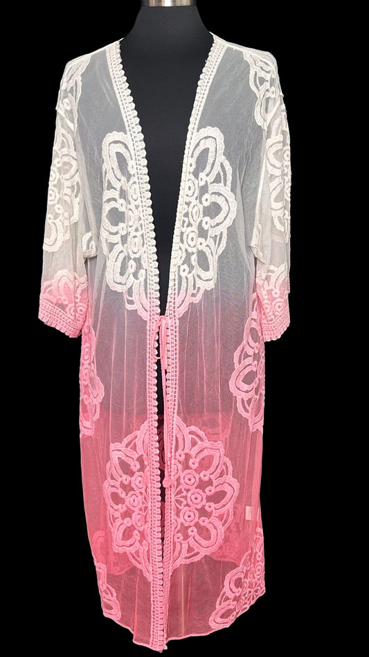 07.02 Dusters NWOT Kings Road Crm/Pnk Sheer Crochet (1X) Fits (8/10)