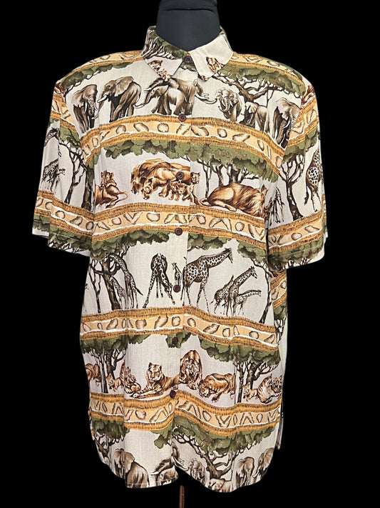 04.26 Blouses NWT Vintage Alfred Dunner Safari Animals (16) Fits (10)