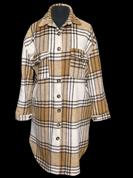 11.04 Jackets Brown Plaid Long (L) Fits (8/10)