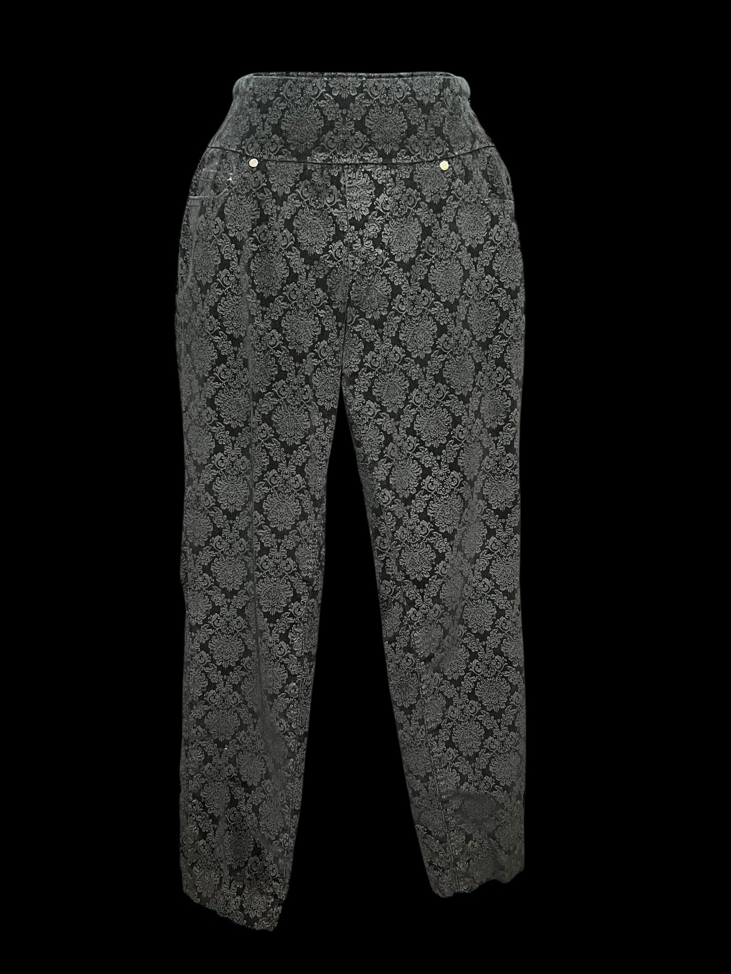 11.04 Pants Jag Jeans Blk Corduroy Filagree Print (8) Slim