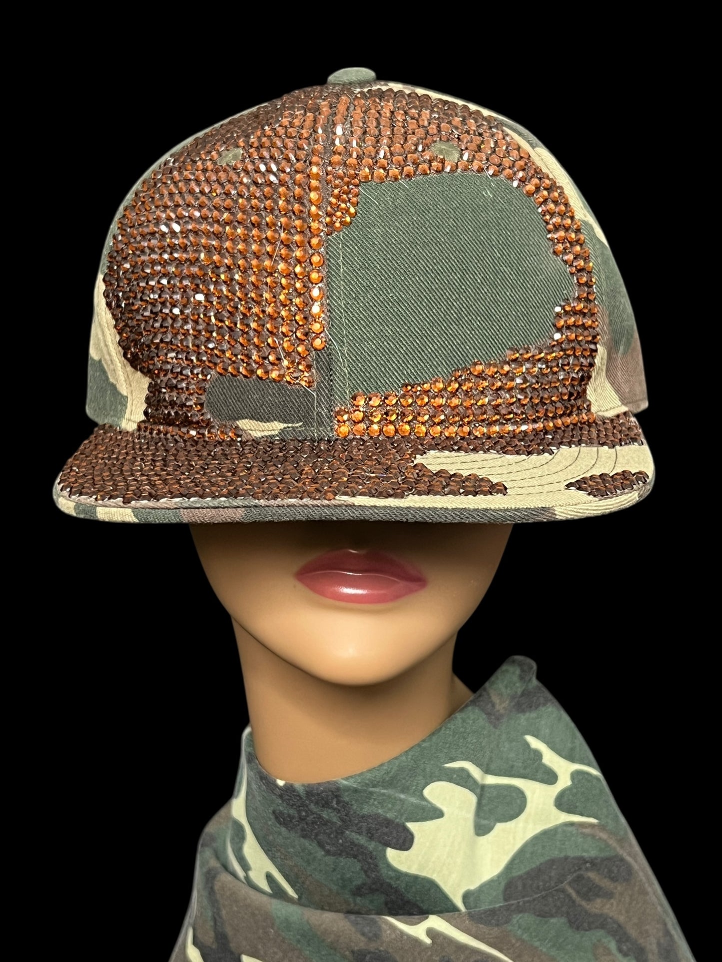 08.10 Hats Ethos UPCYCLED Camo Brown Bling Rhinestone Ball Cap (8) (L/XL)