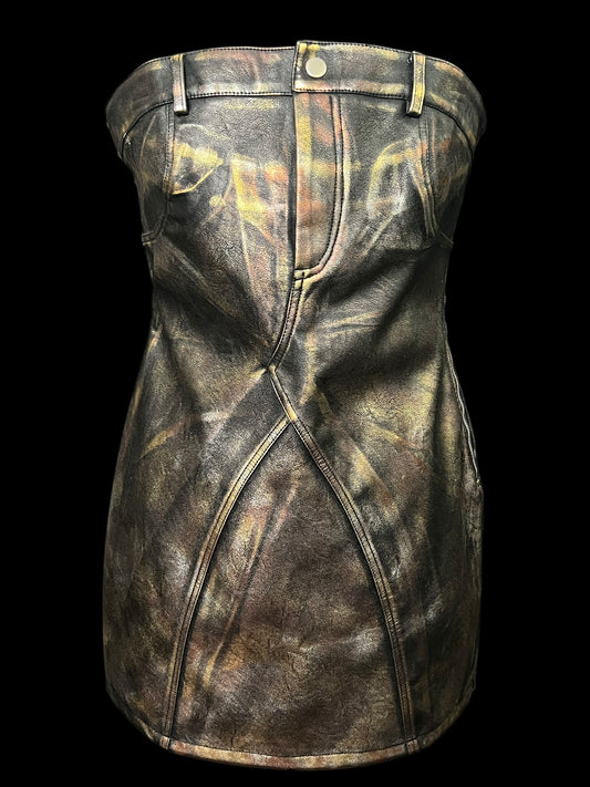 04.13 Dresses NWT F. Nova Copper/Gold/Blk Faux Leather Mini (XL) Fits (M/8)