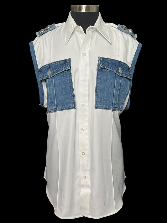 08.16 Blouses UPCYCLED White Slvls (1X/2X) Cvy PTP 27”