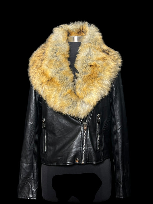 08.29 Jackets NWT Buddy Love Blk Faux Leather Removable Collar (8/10) Slim