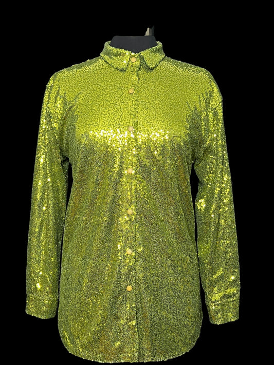 09.19 Blouses Lime Grn Sequin Snap Front (S) Fits (6/8)