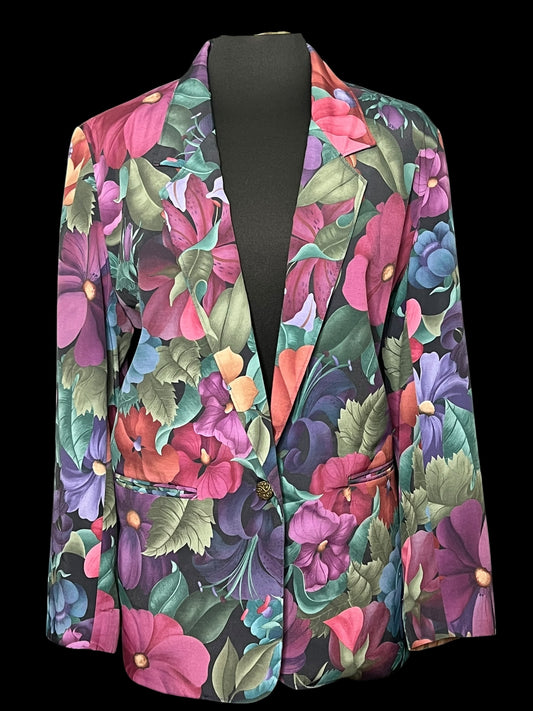 09.19 Blazers Vintage Alfred Dunner Burgundy Multi Floral (14) Fits (12) PTP 23” *Disc