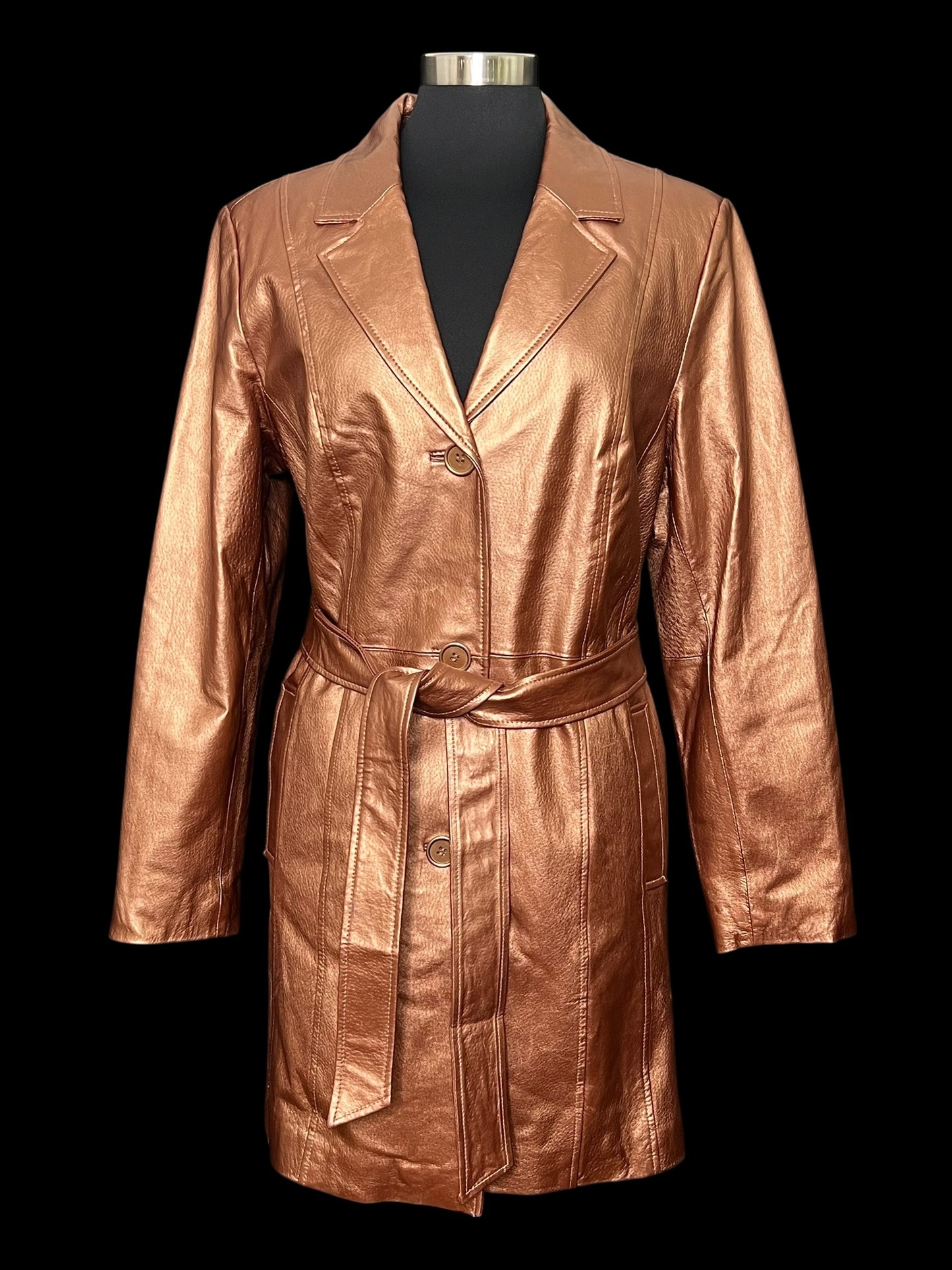 09.19 Coats NWOT Metrostyle Copper Leather Mid Trench (16) Fits (10/12)