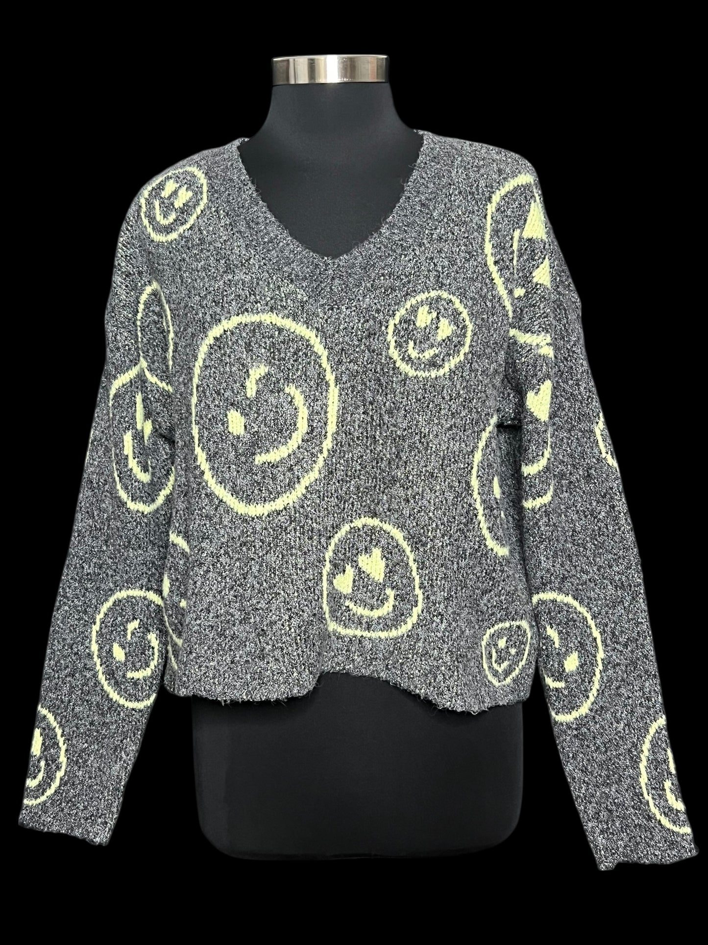 11.08 Sweaters NWOT NoBo Gray Smiley Face (L)