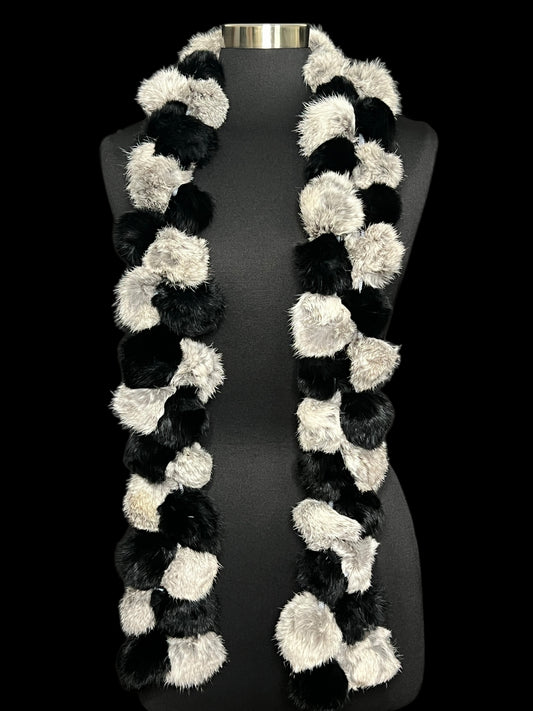 01.10 Scarves Blk/Gry/Wht Rabbit Fur Baubles