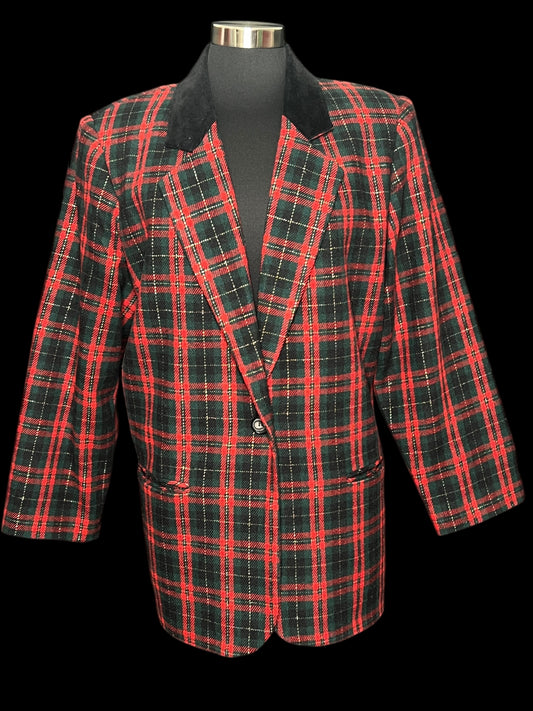 01.13 Blazers NWOT Sag Harbor Red/Blk/Grn Plaid w/Blk Velvet Collar (18) Fits (14/16) Cvy