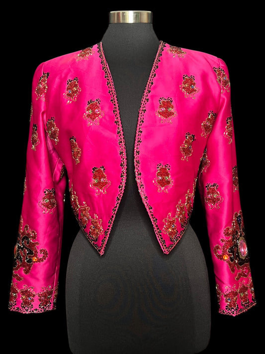 01.14 Jackets Black Tie Fuchsia Rayon/Satin Beaded/Jeweled Bolero (8) Slim