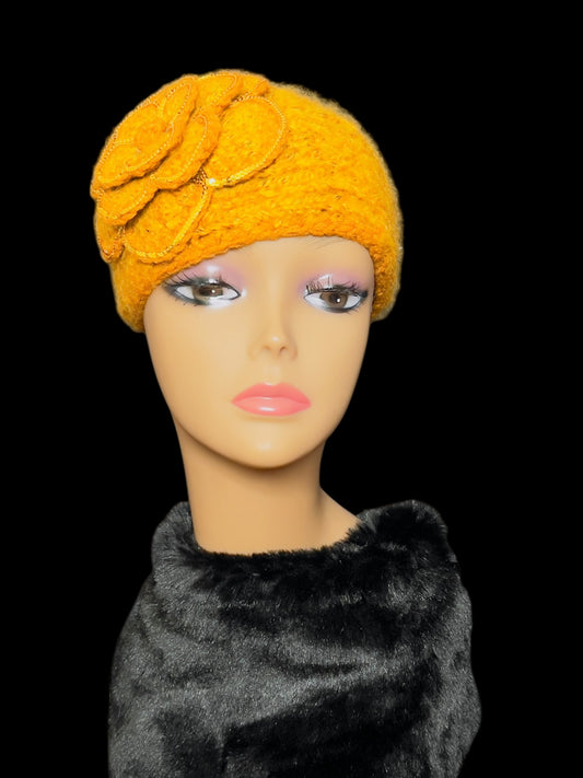 02.03 Hats Gold Knit Flower Headband (S/M)