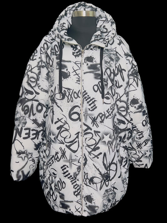 02.06 Coats NWOT F. Nova Like Art Blk/Wht Grafitti (2X) Cvy