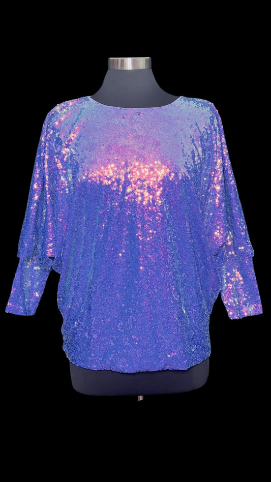 02.17 Tops NWOT F. Nova Iridescent Lavender Sequin Dolman (M/8)