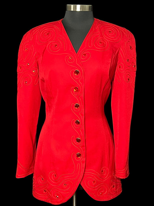 10.01 Blazers Vintage Marie St. Claire Red Long Rhinestone (12) Fits (8) PTP 21"