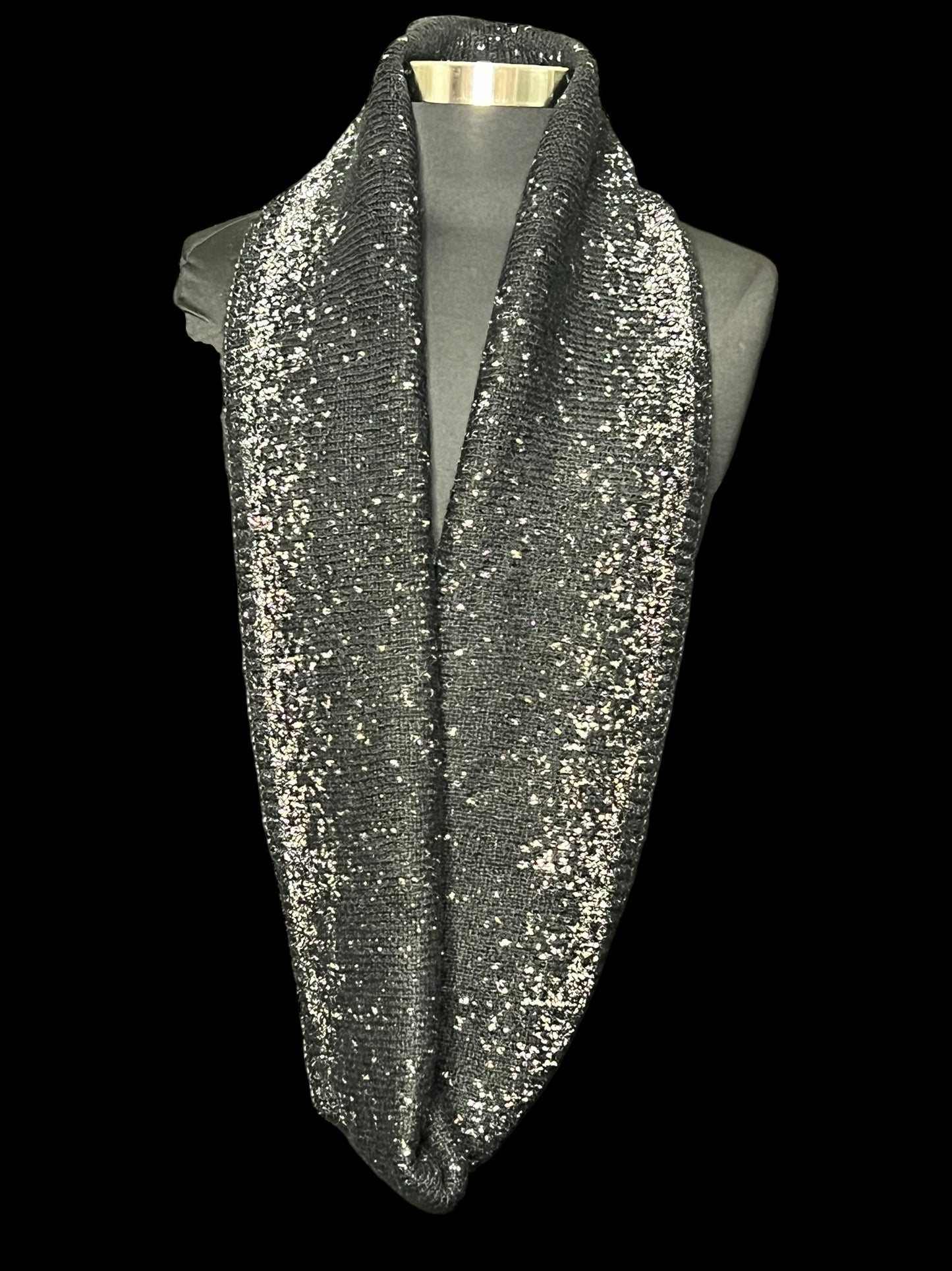 12.23 Scarves Black Silver Glitter Infinity
