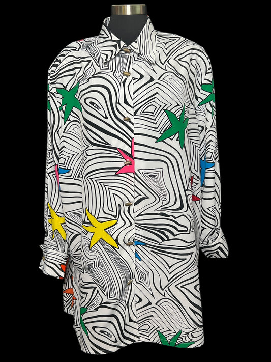 03.31 Tops J.Smith Blk/Wht Colorful Stars (22W) Fits (20/2X) Cvy