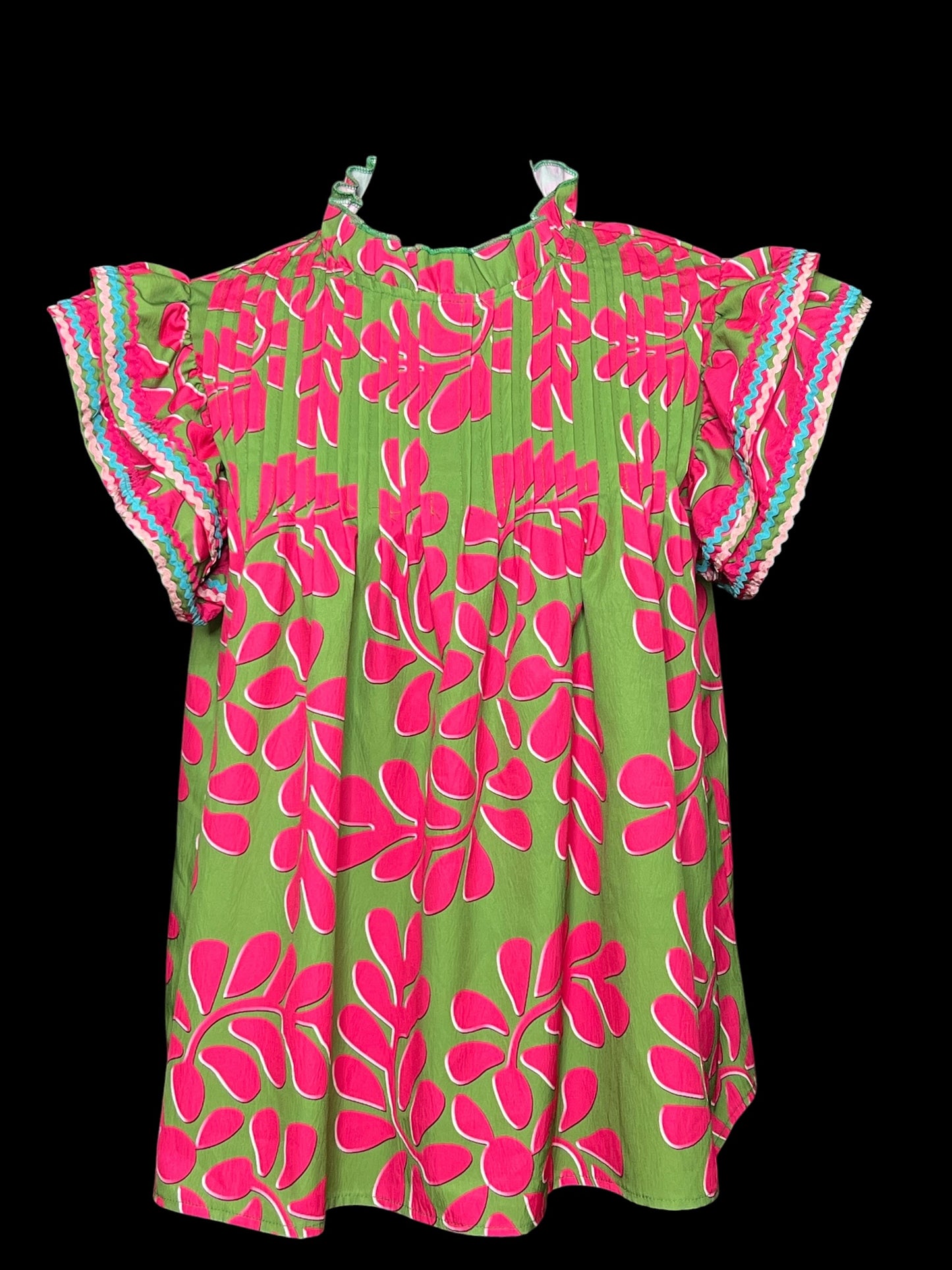 08.16 Tops Pnk/Grn Floral Ruffle Slv (8/10)