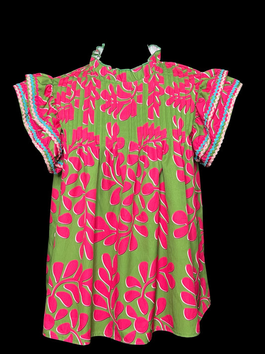 08.16 Tops Pnk/Grn Floral Ruffle Slv (8/10)