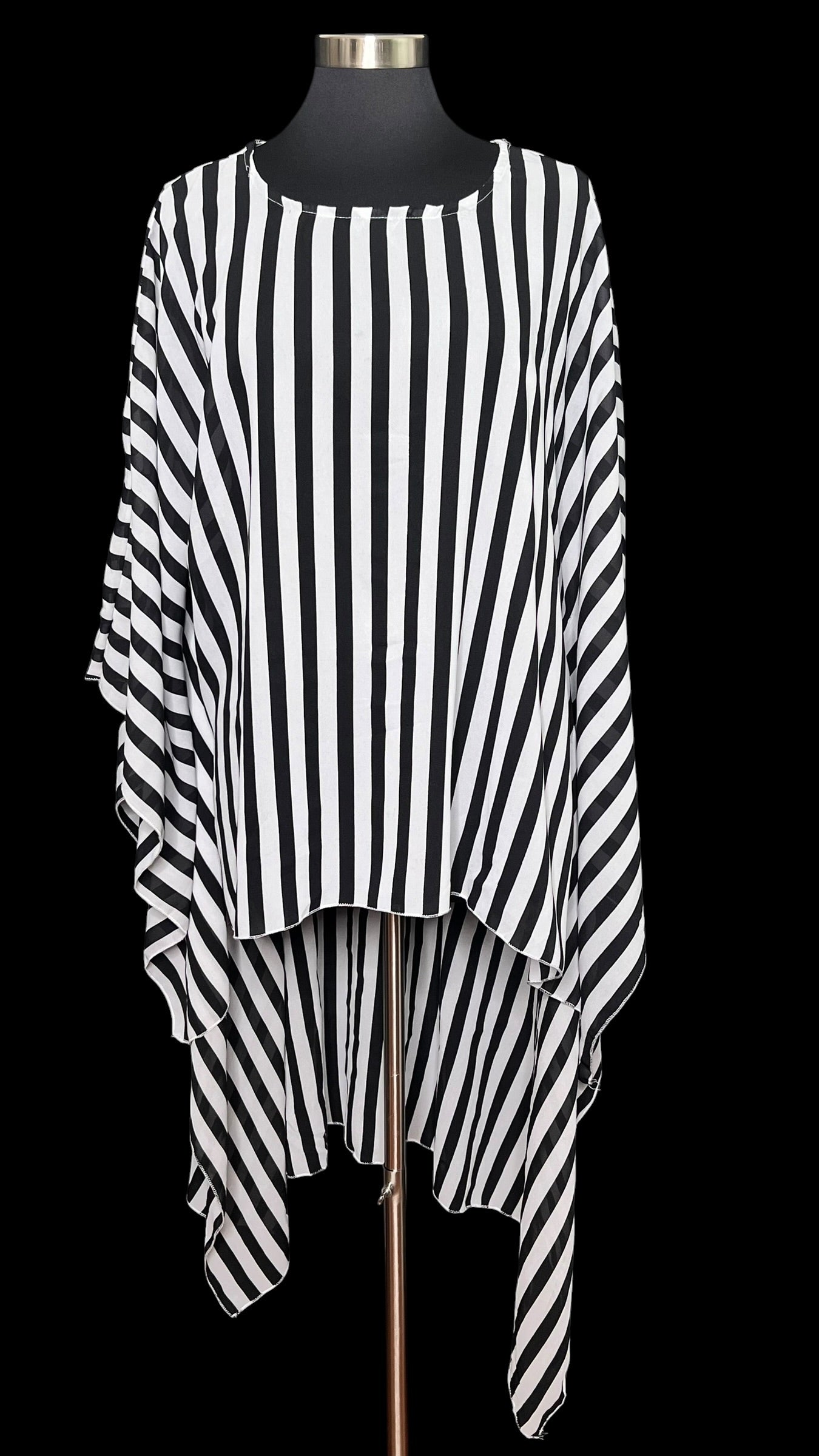 05.28 Caftan Rouge Blk/Wht Striped Sheer (2X) Fits (XL/1X) Cvy