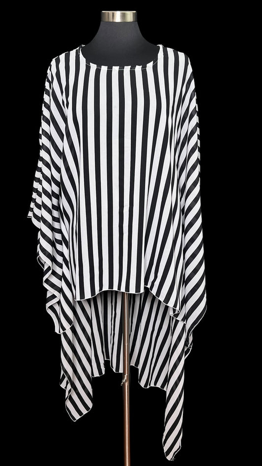 05.28 Caftan Rouge Blk/Wht Striped Sheer (2X) Fits (XL/1X) Cvy