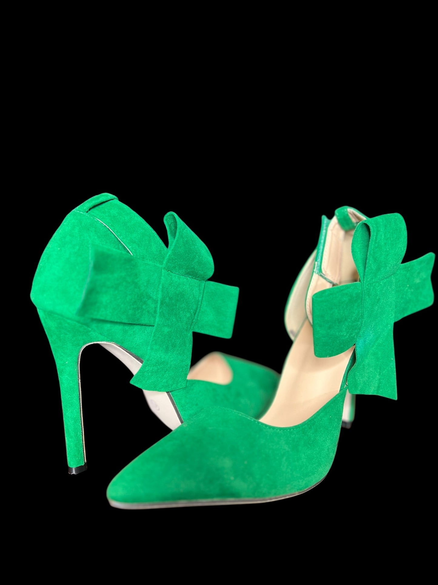 12.15 Shoes NEW MM July Green Faux Suede Bow Heels (43) (10)