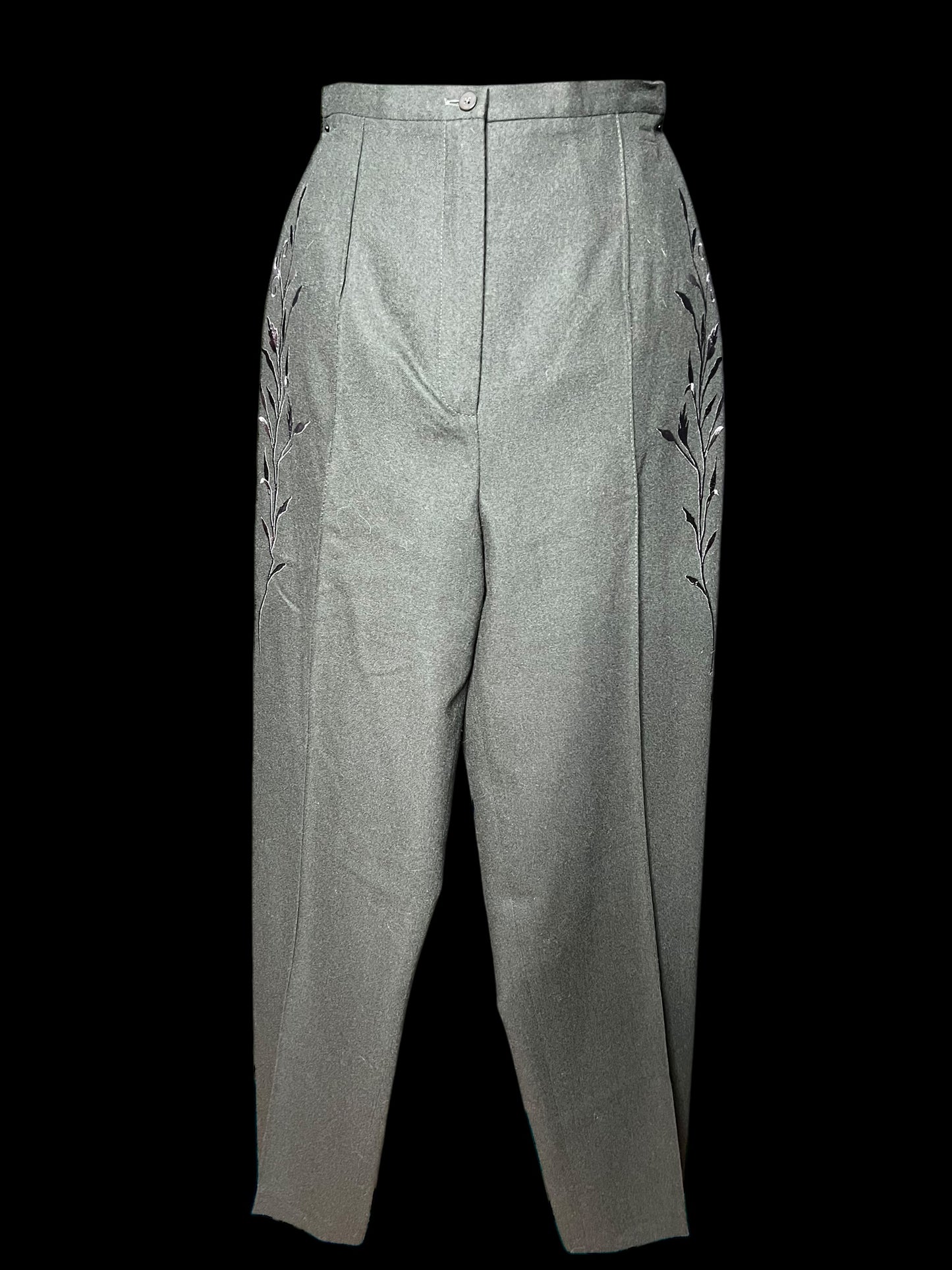 01.12 Pants Harve Benard Olive w/Floral Emboridery Vintage (10) Fits (6)