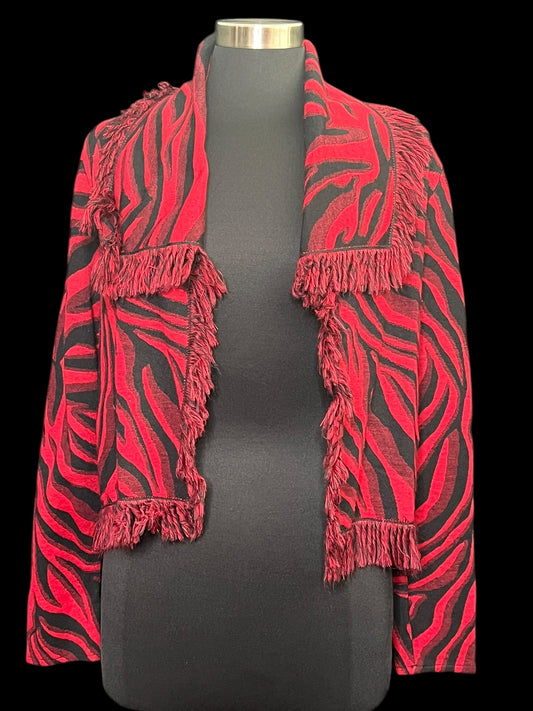 04.13 Cardigans Chicos Red/Blk Fringed (1) Fits (S/M)