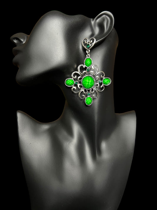 11.12 Earrings NEW Grn/Slvr Dangle (PB)