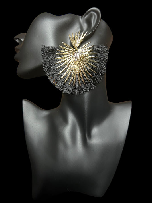 01.06 Earrings Gold w/Black Fringe (PB)