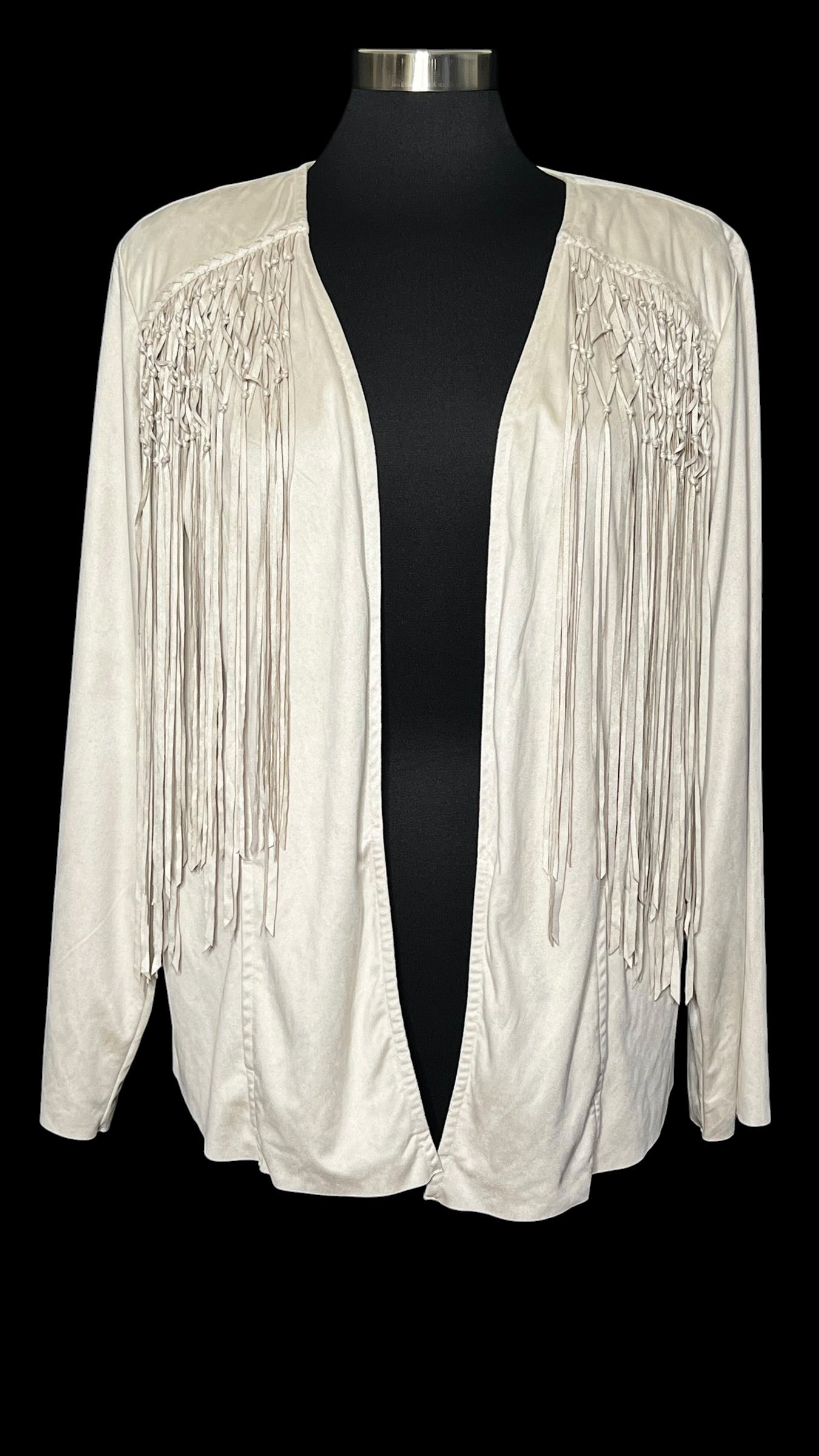09.06 Jackets NWOT Chicos Cream Faux Suede Fringed (3/XL) Fits (L/XL)