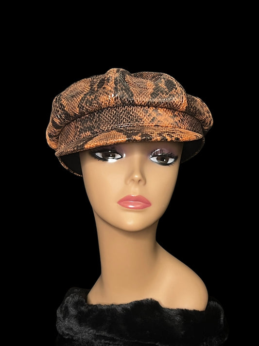 03.11 Hats NWOT Rust Faux Leather Snake Print (S/M)