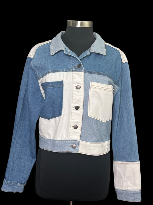 03.11 Jackets W. Fable Blu/Wht Color Block Denim (XXL) Fits (L/XL)