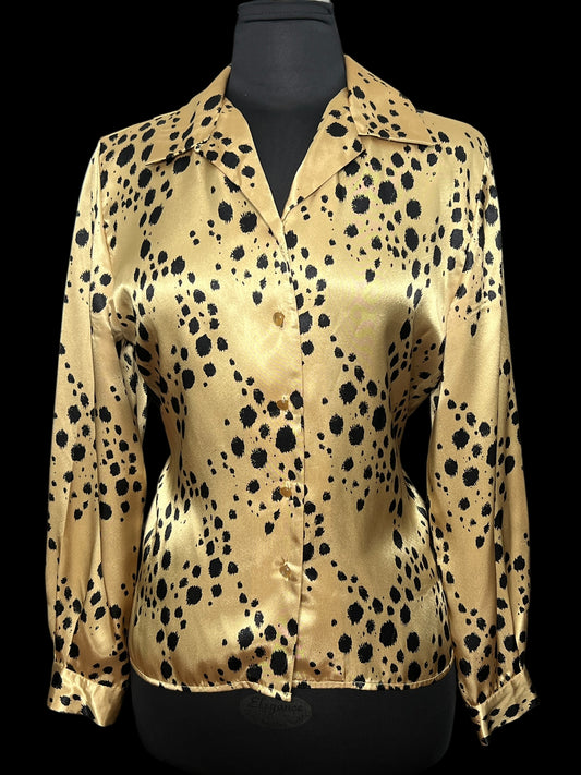 09.02 Blouses Vintage Leslie Faye Gold Cheetah Print Silk (12P) Fits (6)