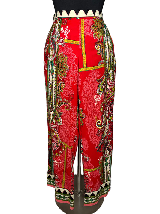 08.12 Pants Beige Red Multi Color Paisley Palazzo Flare (6)