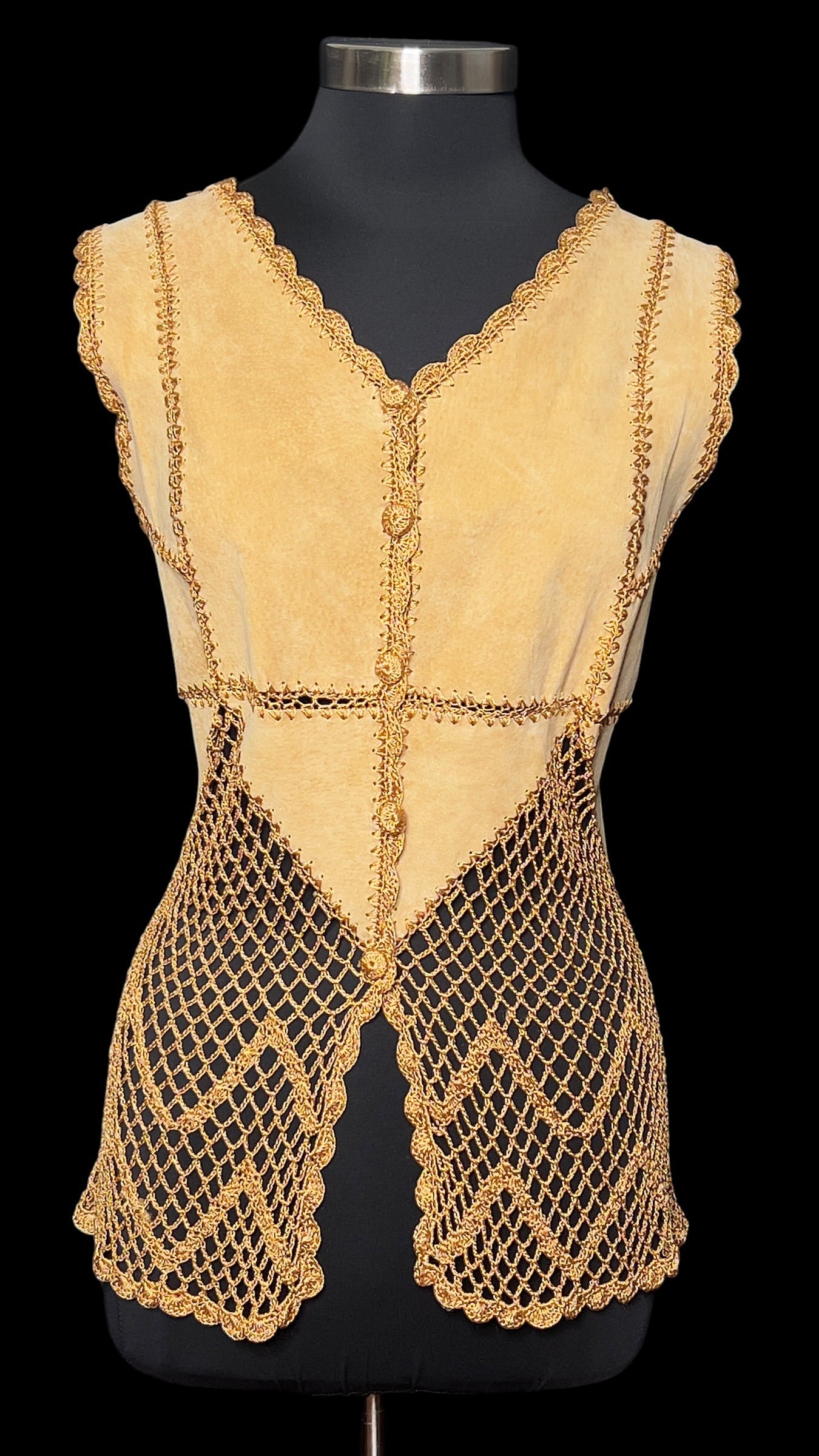 10.23 Vests NWOT A. Stewart Toffee Crochet/Suede (2X) Fits (XL/1X)