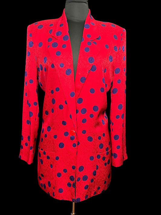 04.28 Blazers Vintage Liz Claiborne Red/Blu Polka Dot Silk (8) Fits (8/10)