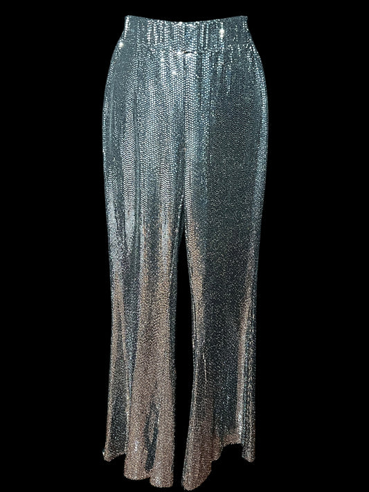 04.13 Pants NWT C&V Silver Sequin Flared Stretch (L) Fits (S) Tall